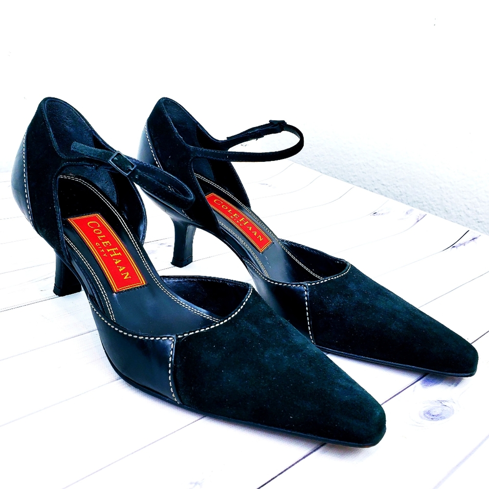 Cole Haan City Black Suede and Leather Pumps